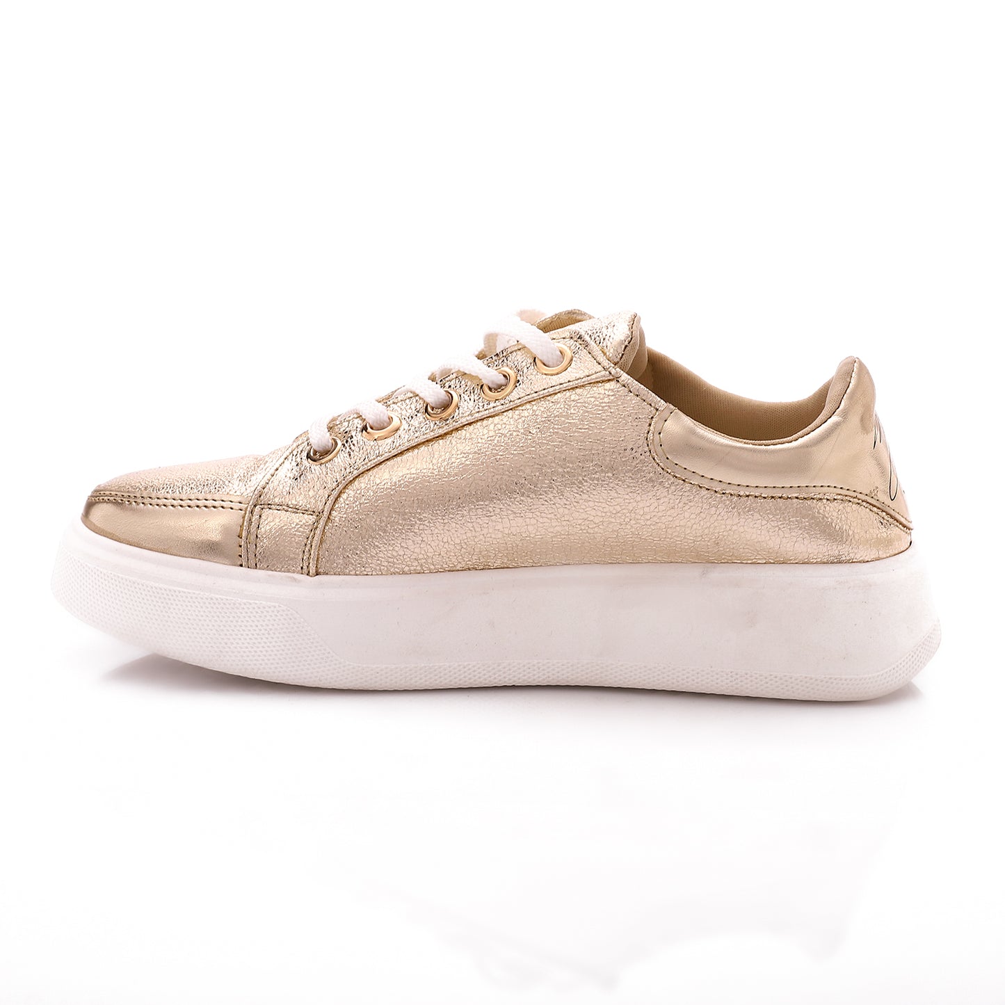 Faux Leather Lace-Up Sneakers – Gold