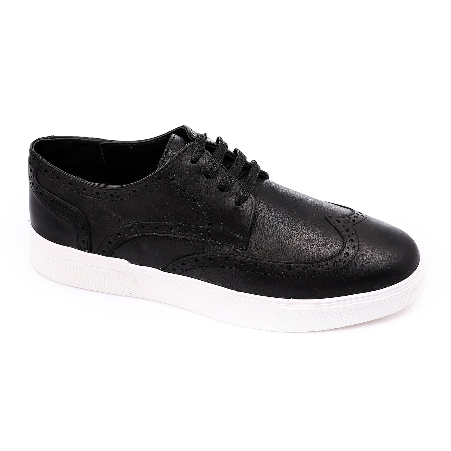 Leather Wingtip Lace-Up Sneakers – Black