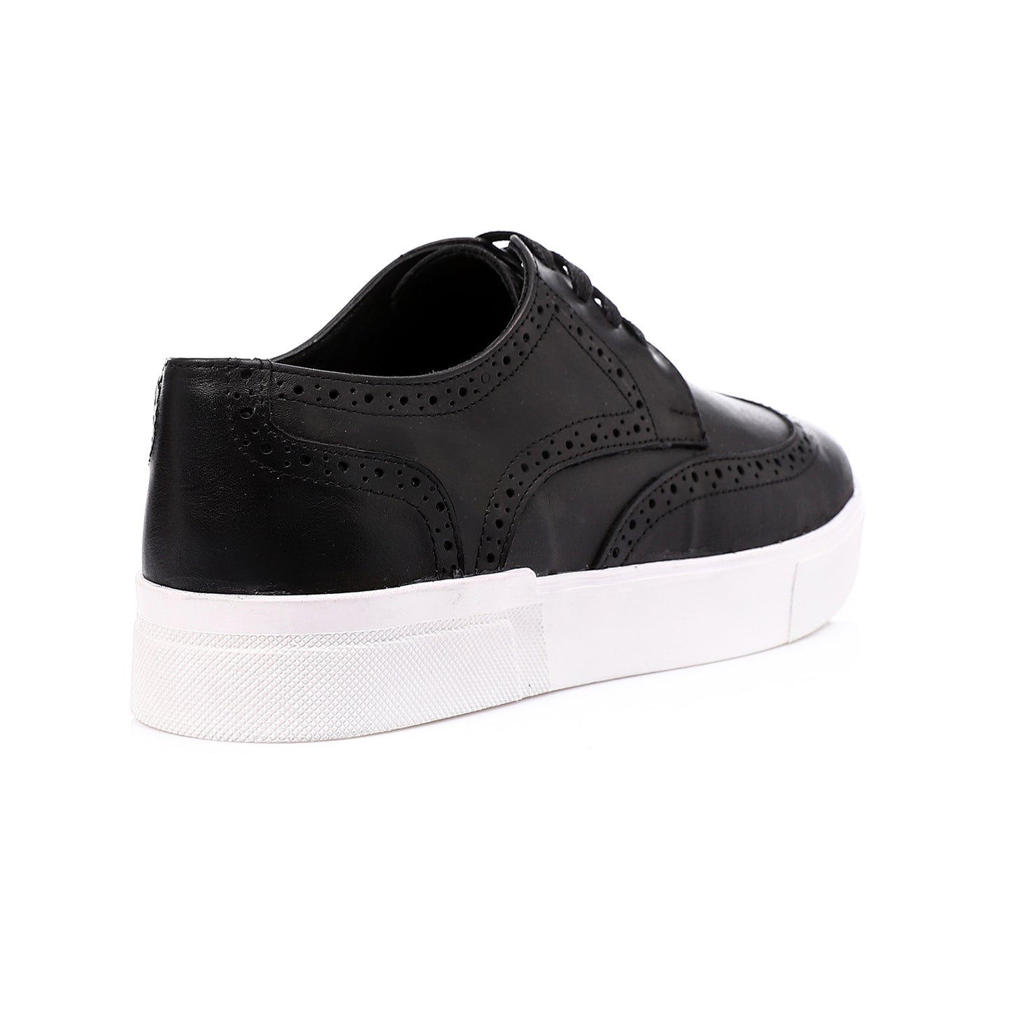 Leather Wingtip Lace-Up Sneakers – Black