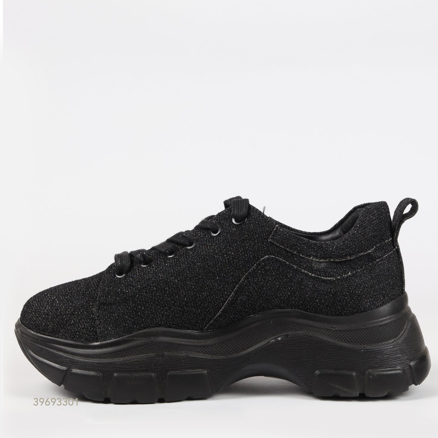 Glitter Lace-Up Chunky Sneakers – Black