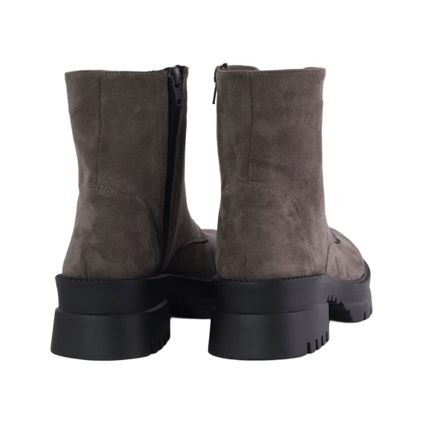 Suede Platform Combat Boots - Grey