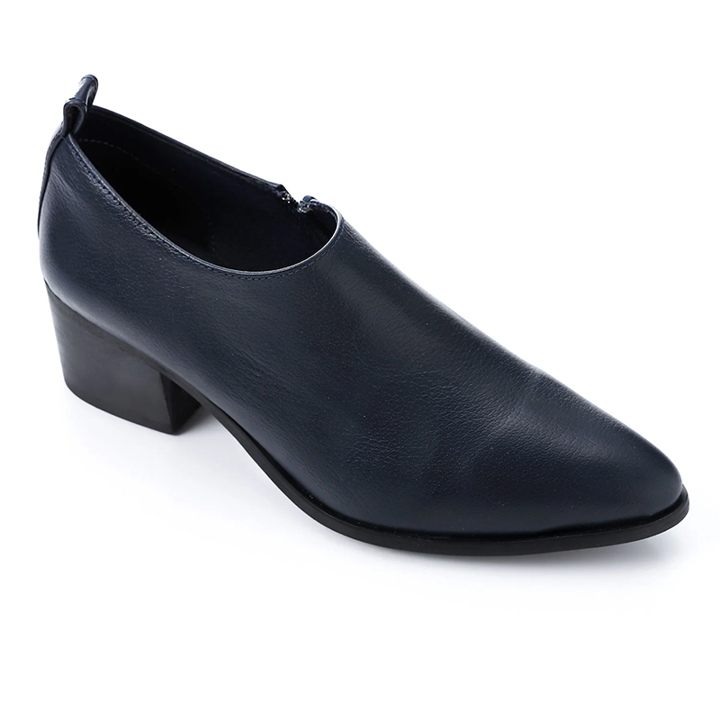 Synthetic Plain Block Heel Ankle Boots – Navy