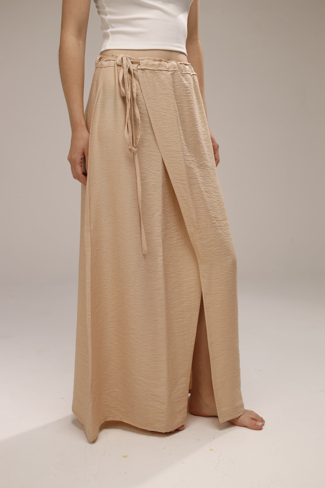 Linen Wrap Skirt - Beige