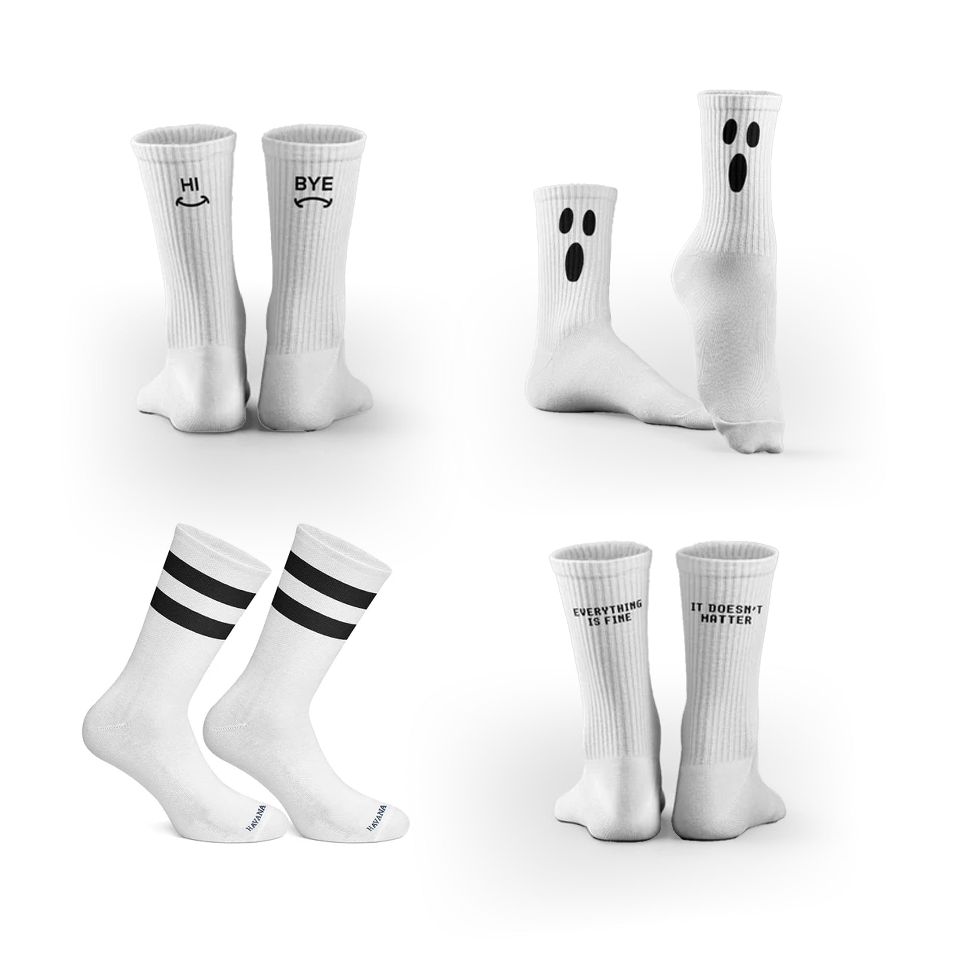 Cotton Crew Socks Set Of 4 - Black & White