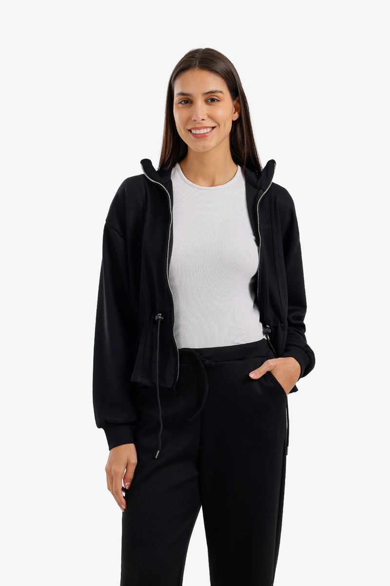 Adjustable Drawstring Lounge Jacket - Black