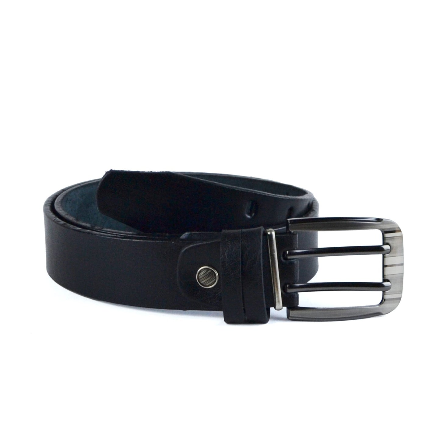 Leather Classic Belt Textured Buckle - Black