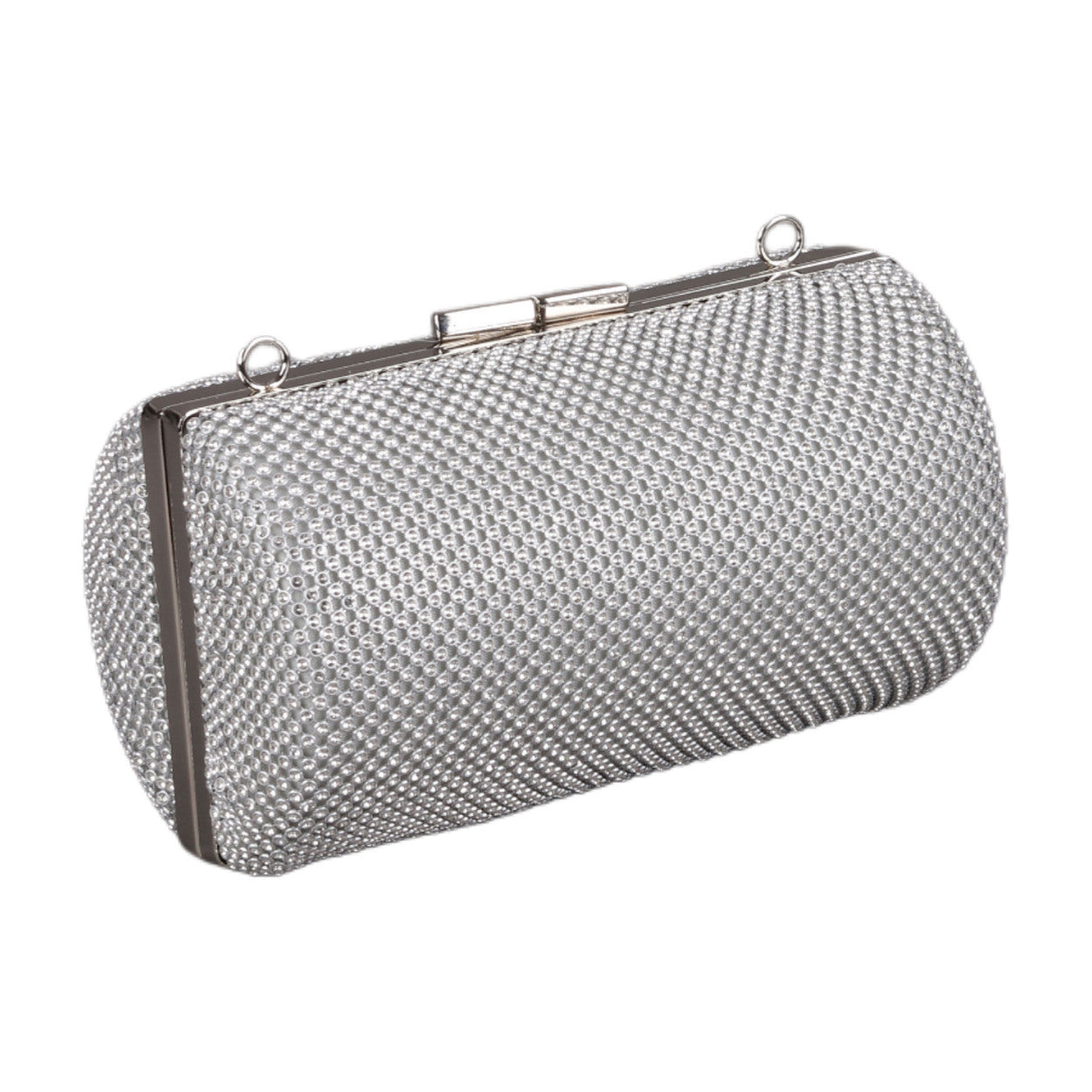 Glittery Pattern Oval Clutch - Silver