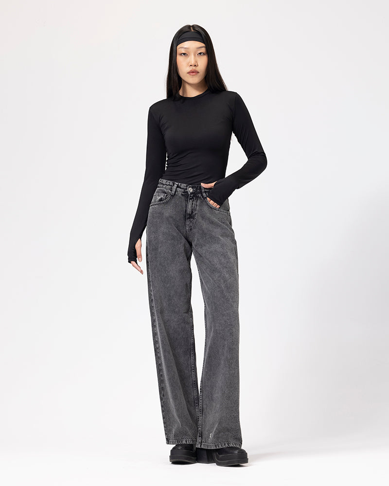 Denim Side-Dazzling Pants - Dark Grey