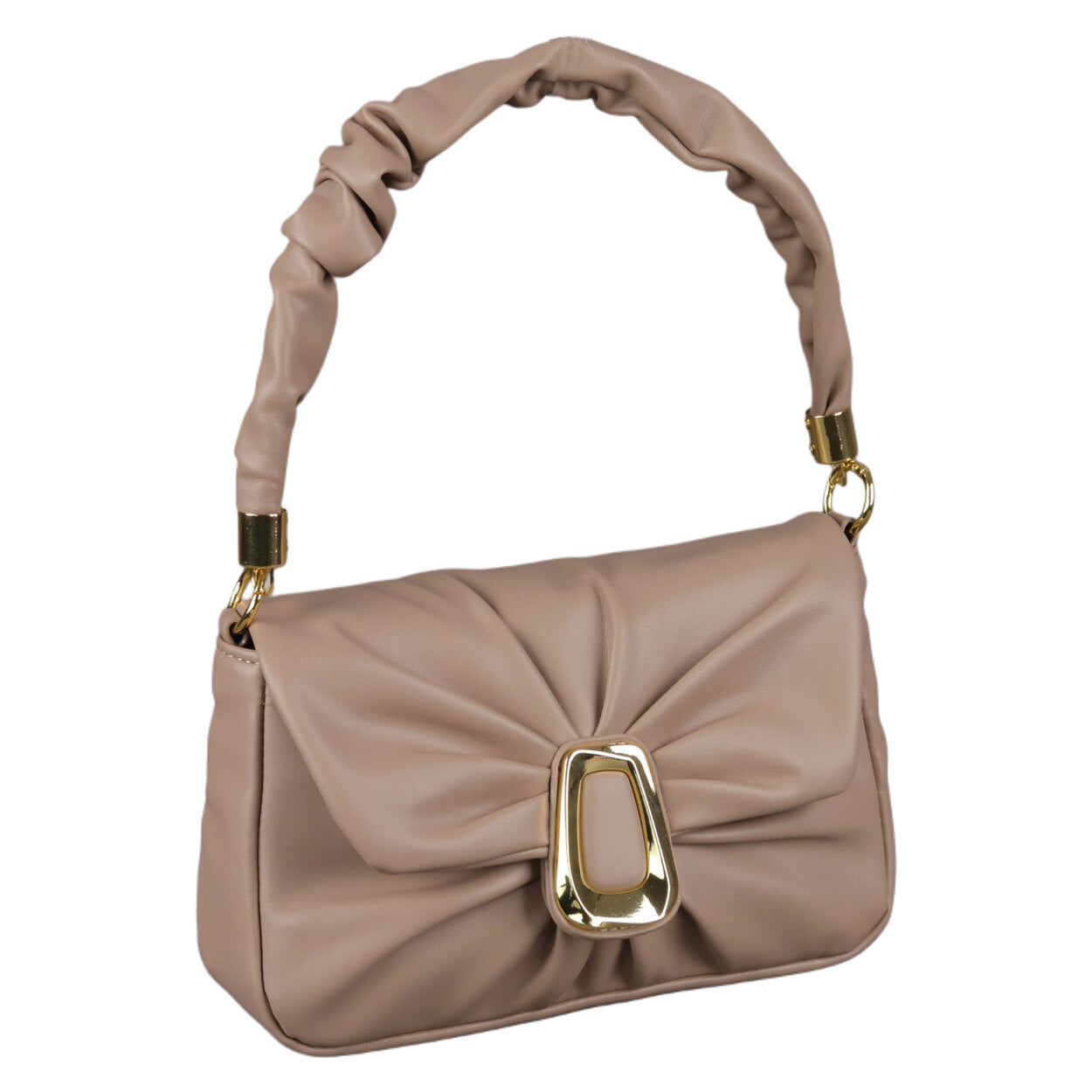 Faux Leather Gathered Detail Hand Bag – Coffee