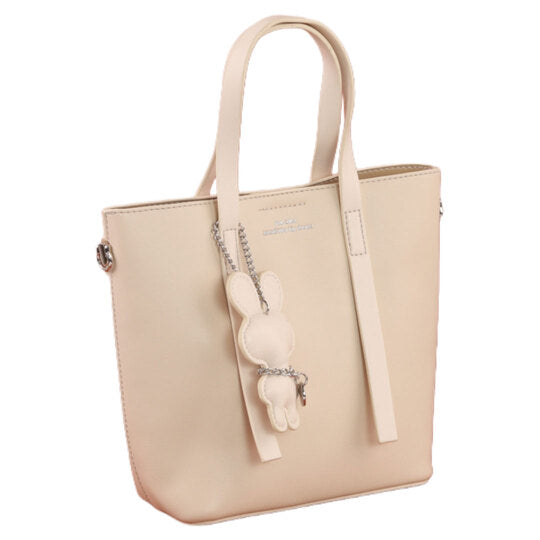 Faux Leather Solid Tote & Mini Bag Set - Beige
