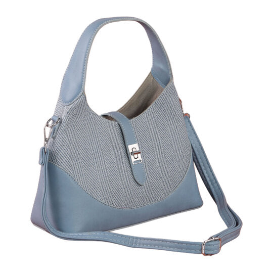 Faux Leather Solid Shoulder Handbag – Blue