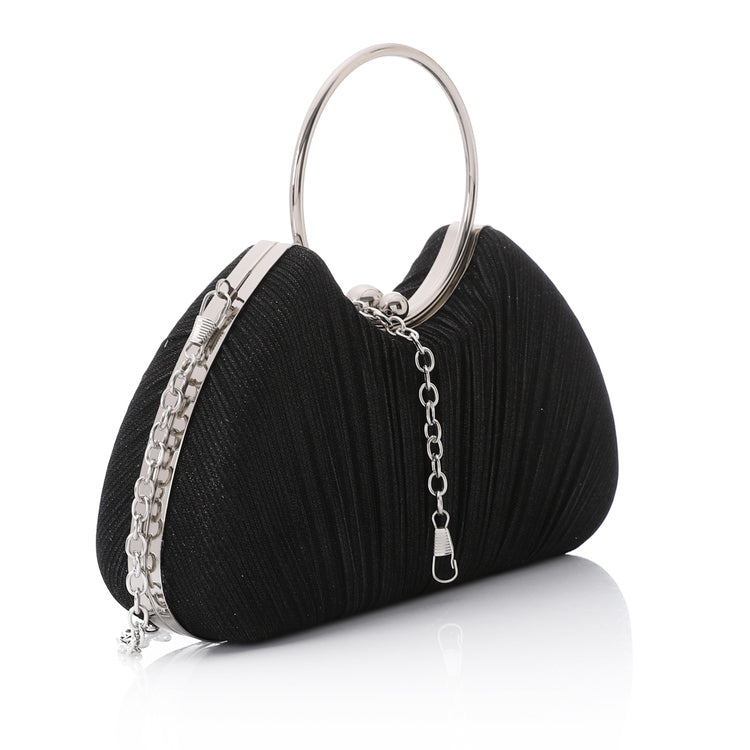 Synthetic Ring Handle Clutch Bag – Black