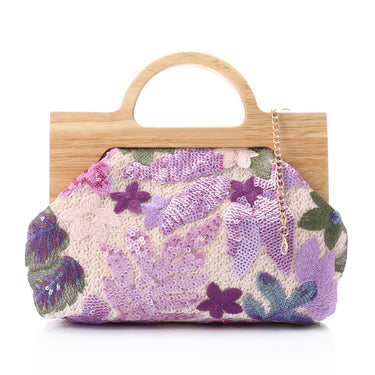 Wicker Floral Embroidered Wooden Frame Handbag – Multicolor