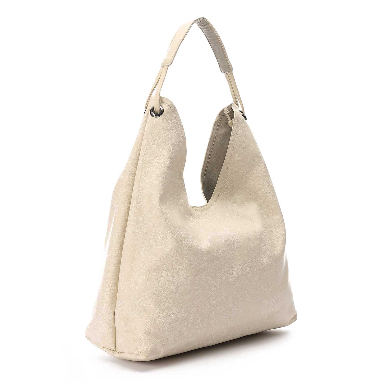 Faux Leather Hobo Shoulder Bag - Beige