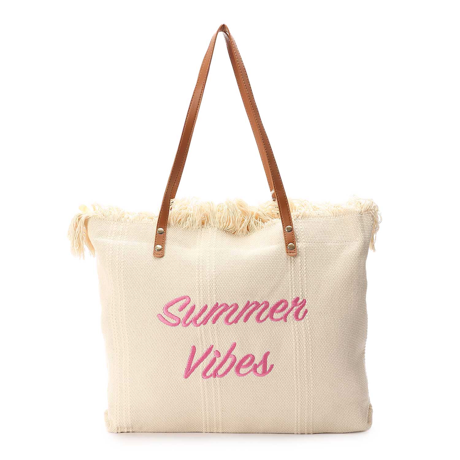Linen Embroidered Canvas Tote Bag – Beige