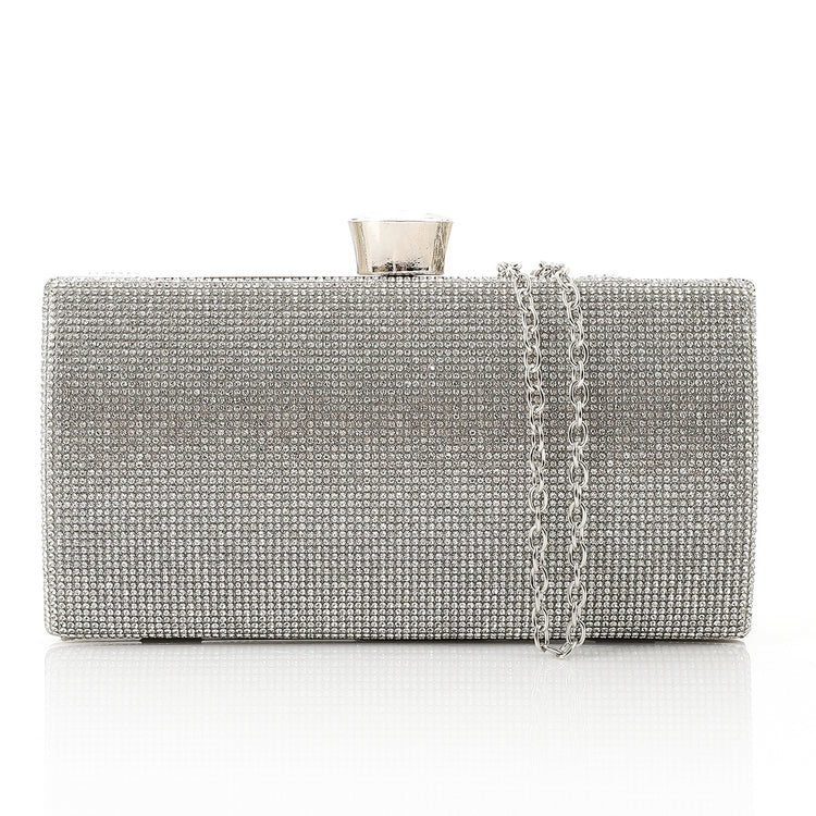 Synthetic Rhinestone Embellished Hardcase Clutch – Silver