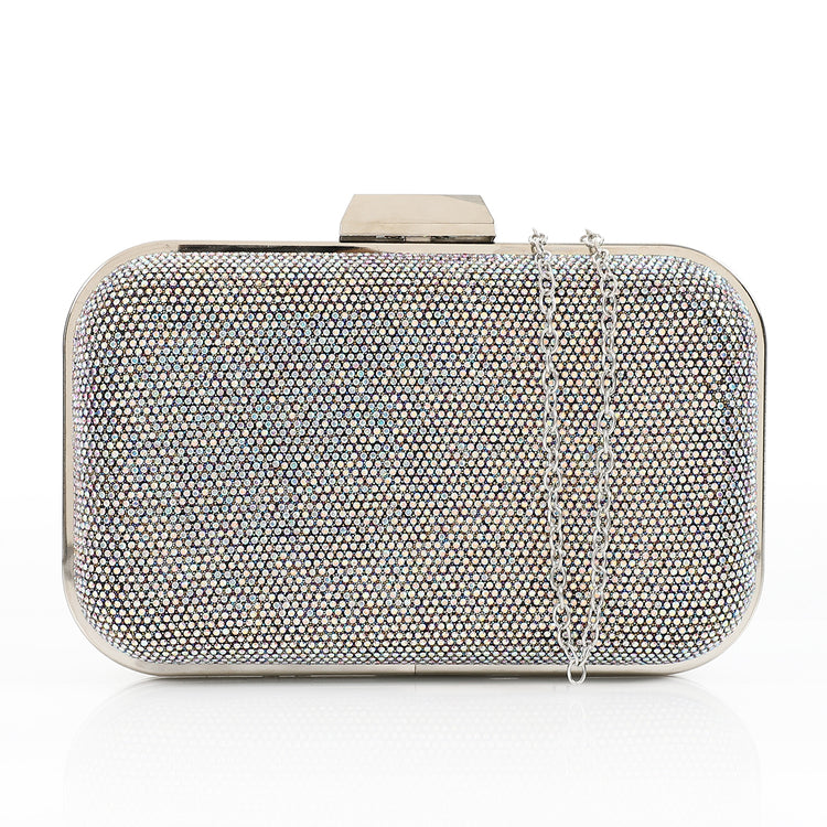 Synthetic Textured Hardcase Clutch – Silver