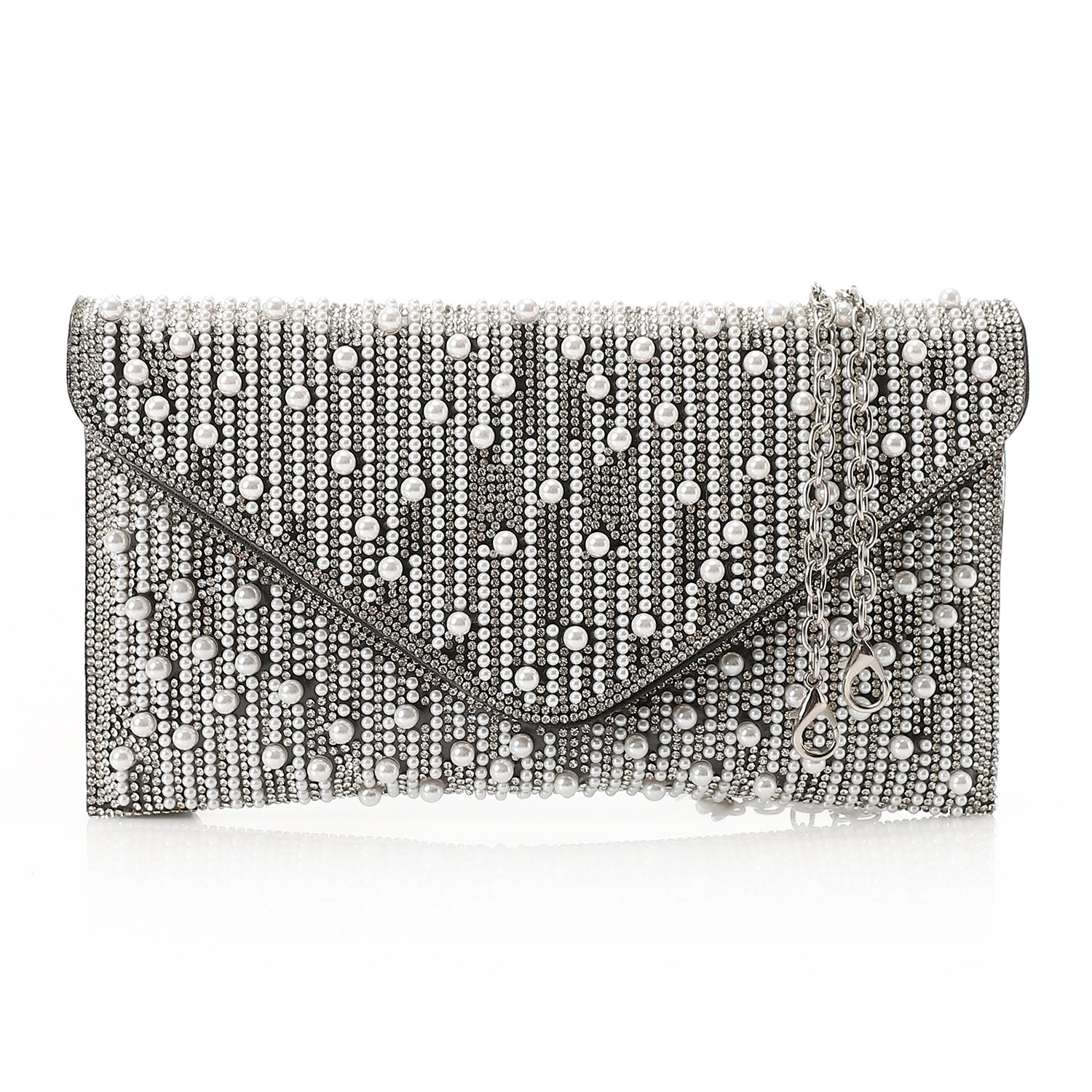 Rhinestone Embellished Envelope Evening Clutch – Black (4183)