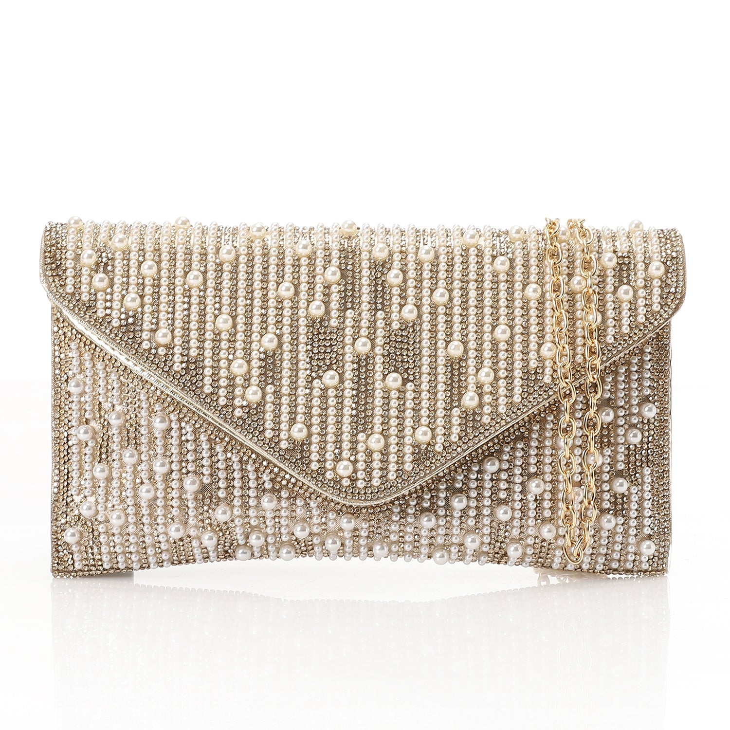 Rhinestone Embellished Envelope Evening Clutch – Gold (4183)