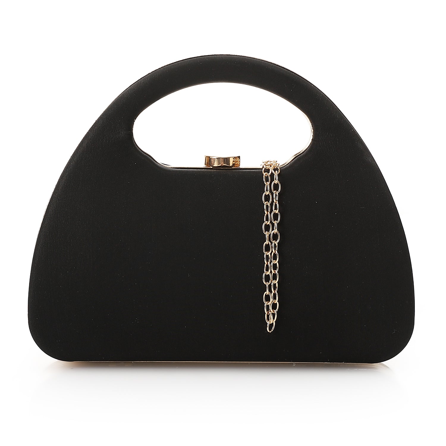 Synthetic Plain Arched Handle Clutch – Black (4187)
