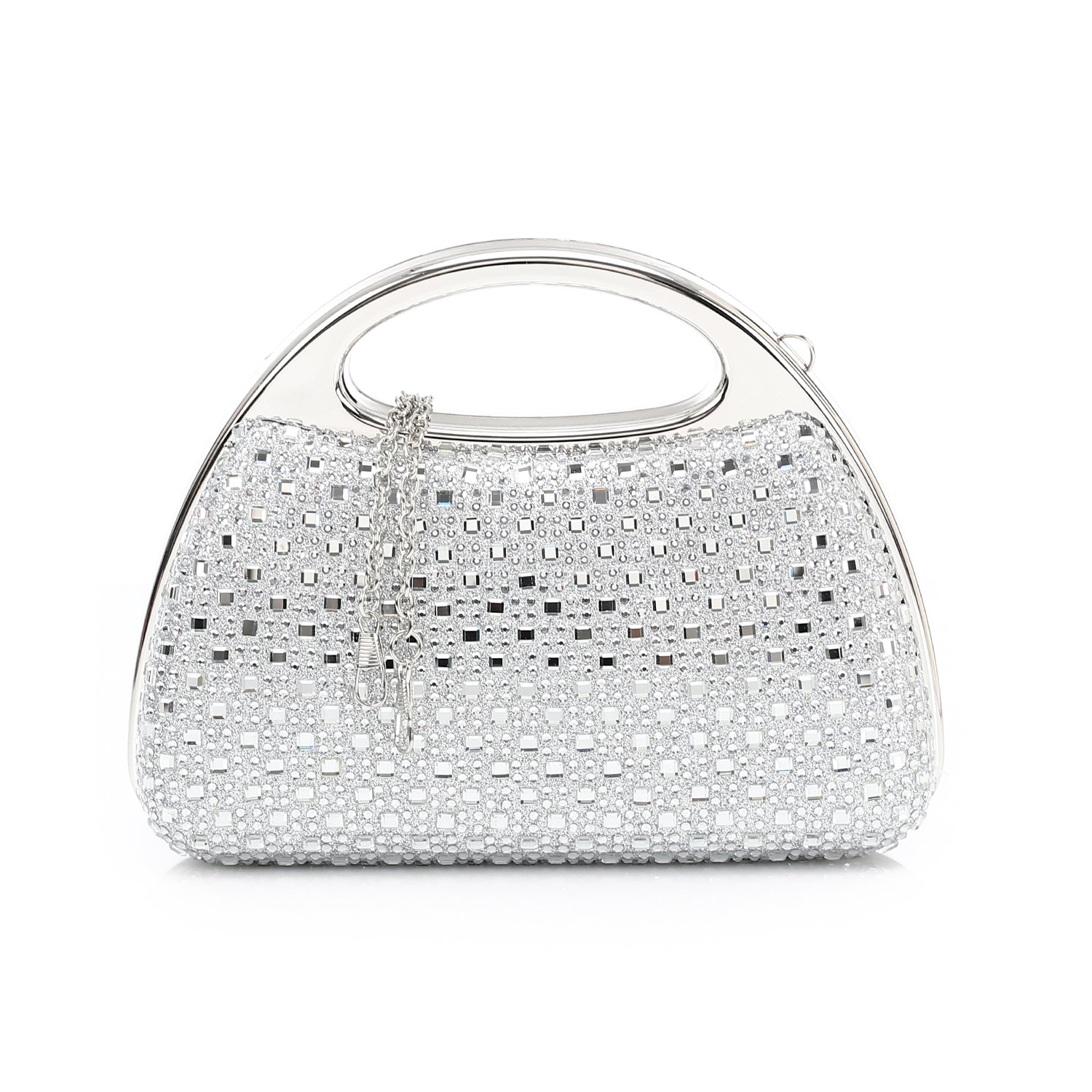 Crystal Embellished Top Handle Clutch Bag - Silver