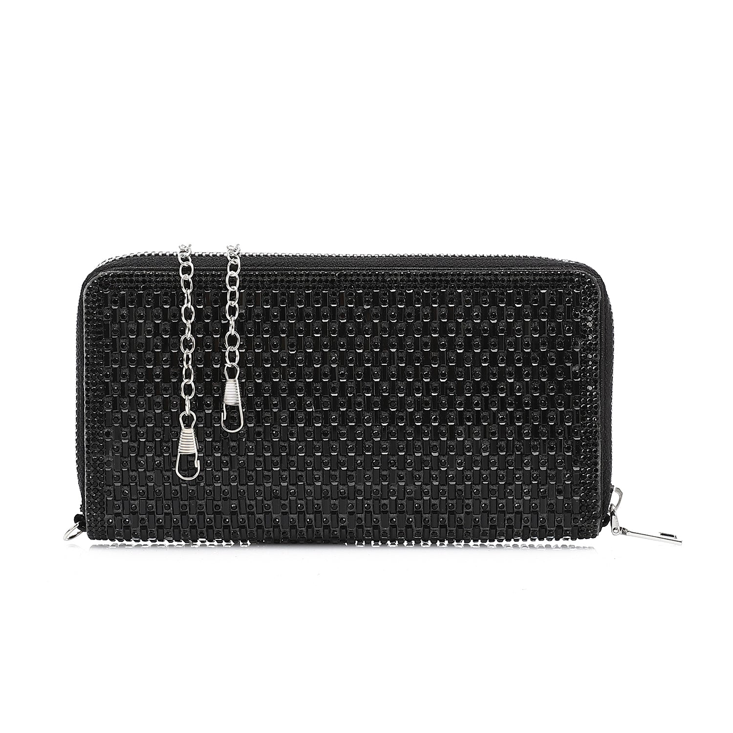 Crystal Embellished Zip Wallet - Black