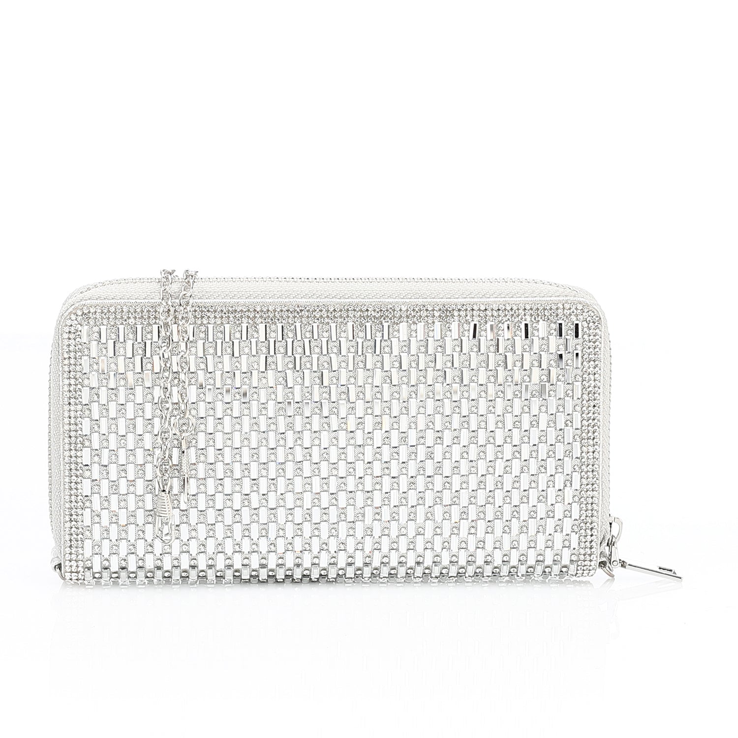 Crystal Embellished Zip Wallet - Silver