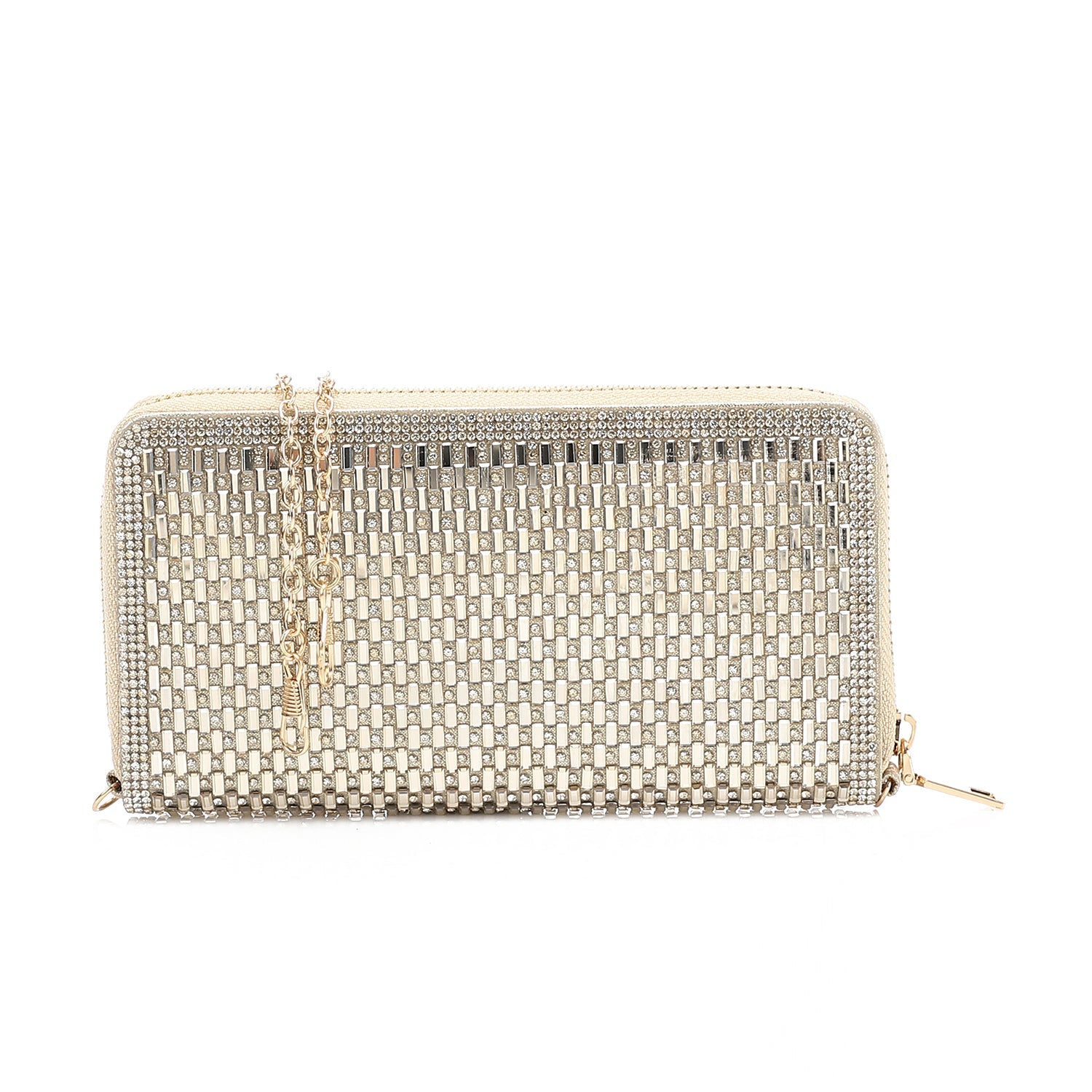 Crystal Embellished Zip Wallet - Gold