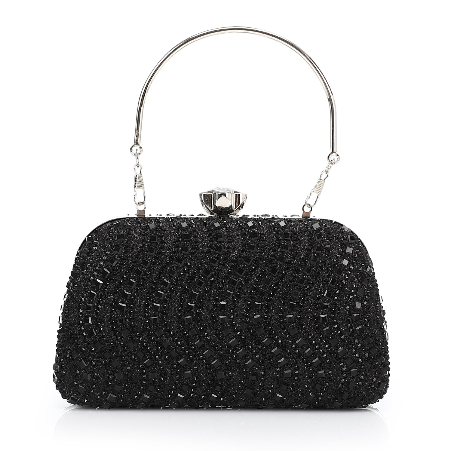 Crystal Top Handle Evening Clutch Bag - Black