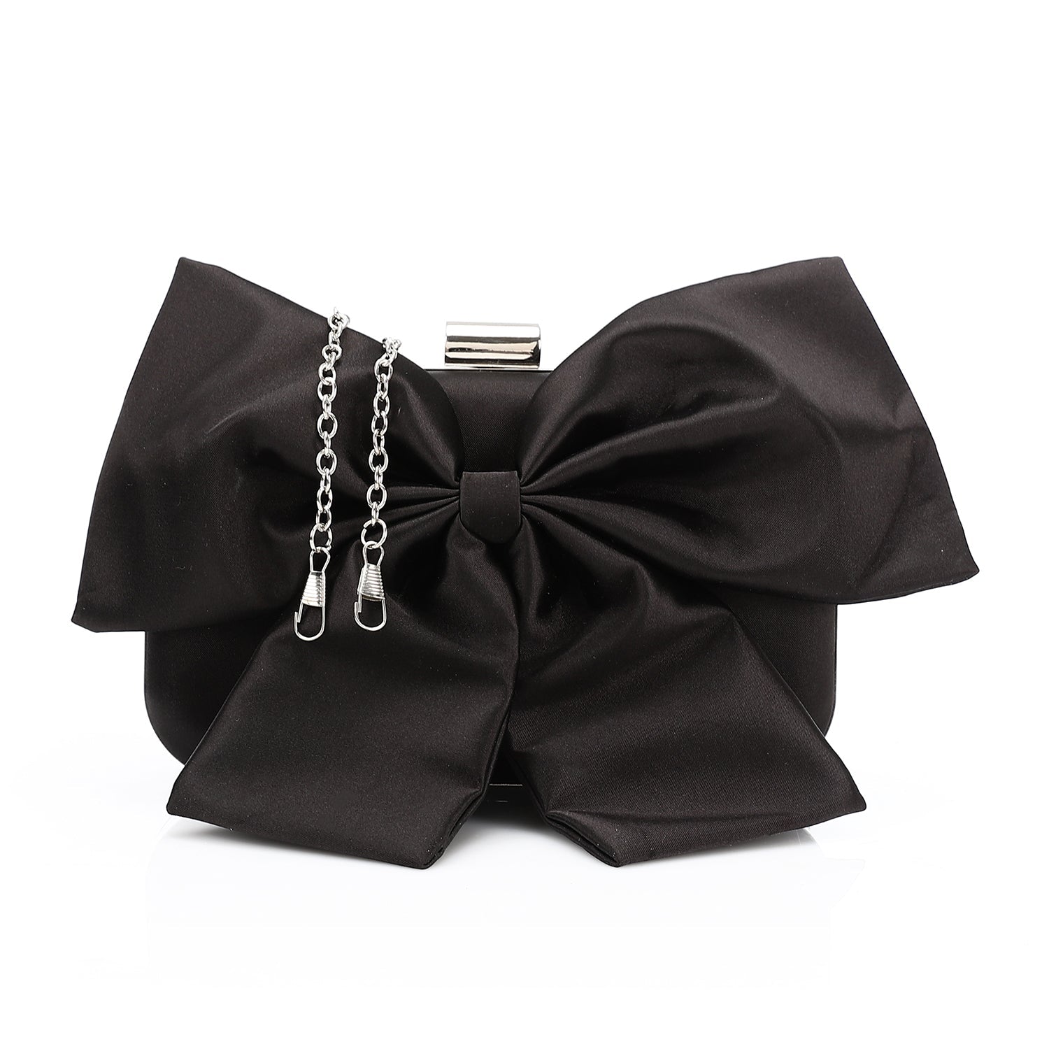Oversized Bow Evening Clutch Bag - Black