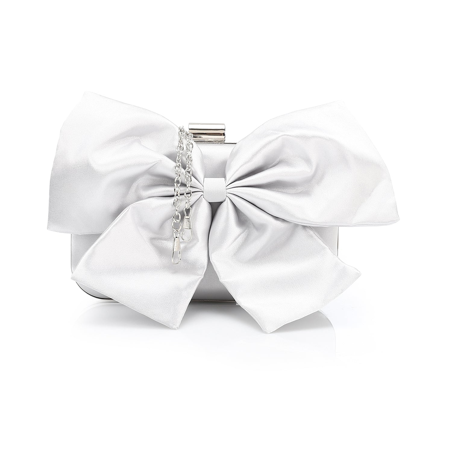 Satin Bow Evening Clutch - Silver