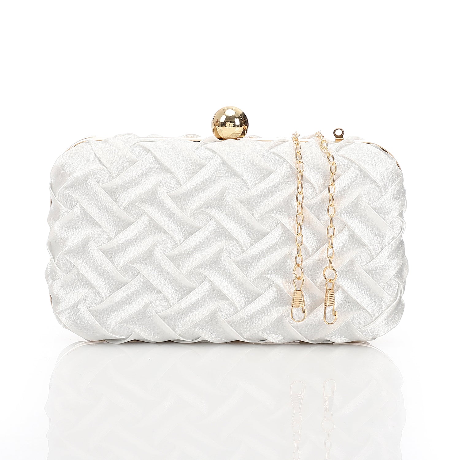 Woven Satin Evening Clutch Bag - Silver