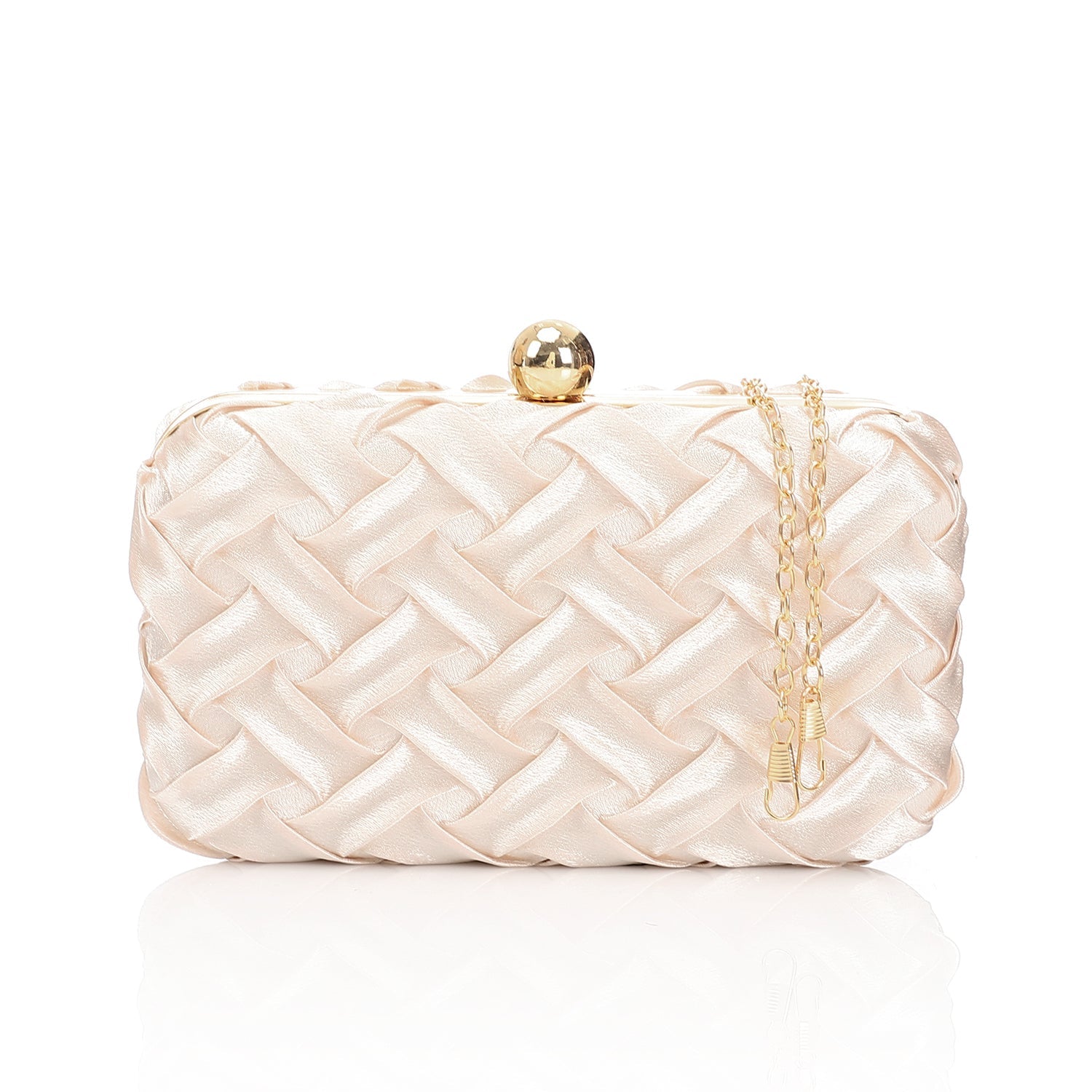 Woven Satin Evening Clutch Bag - Gold