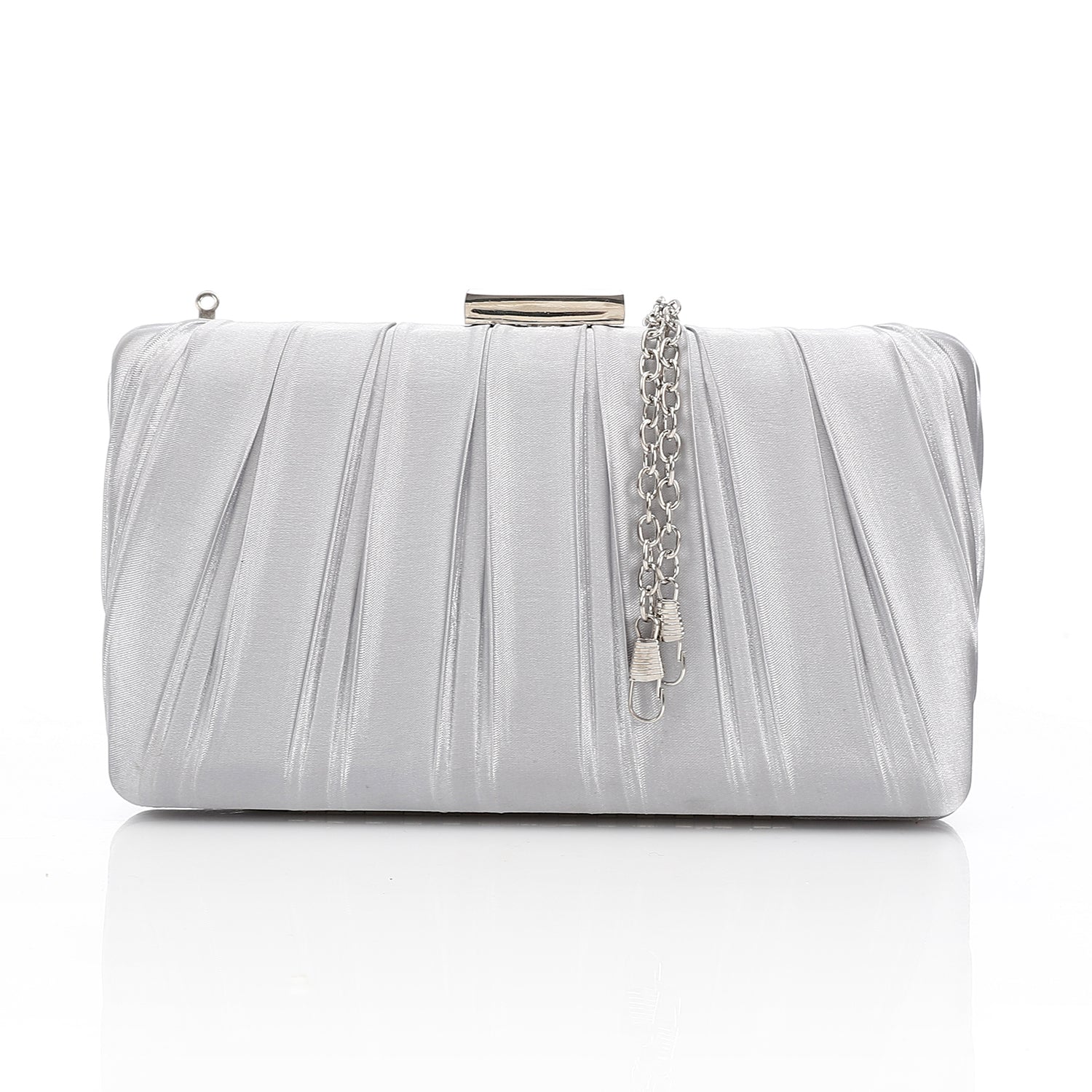 Pleated Satin Evening Clutch Bag - Silver