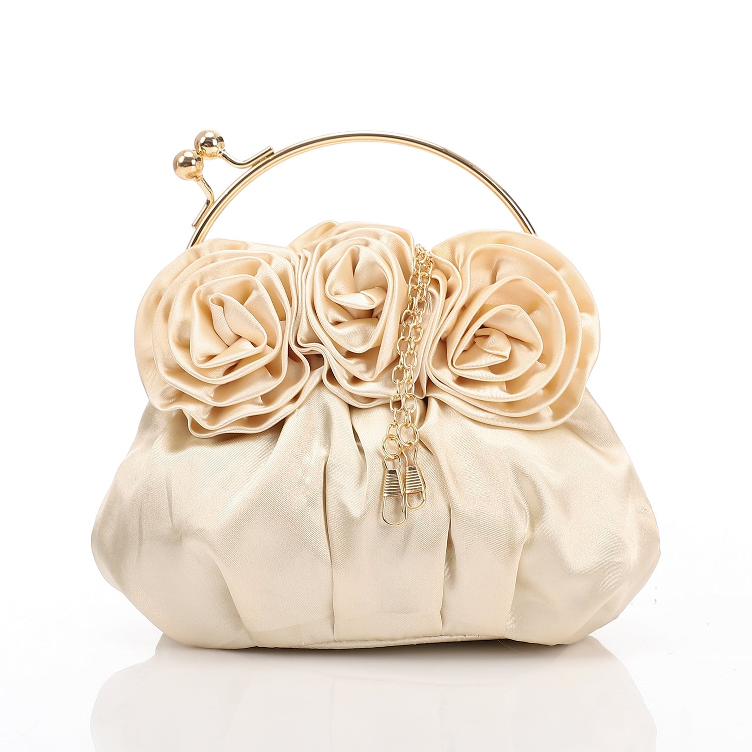 Floral Rosette Satin Evening Bag - Beige