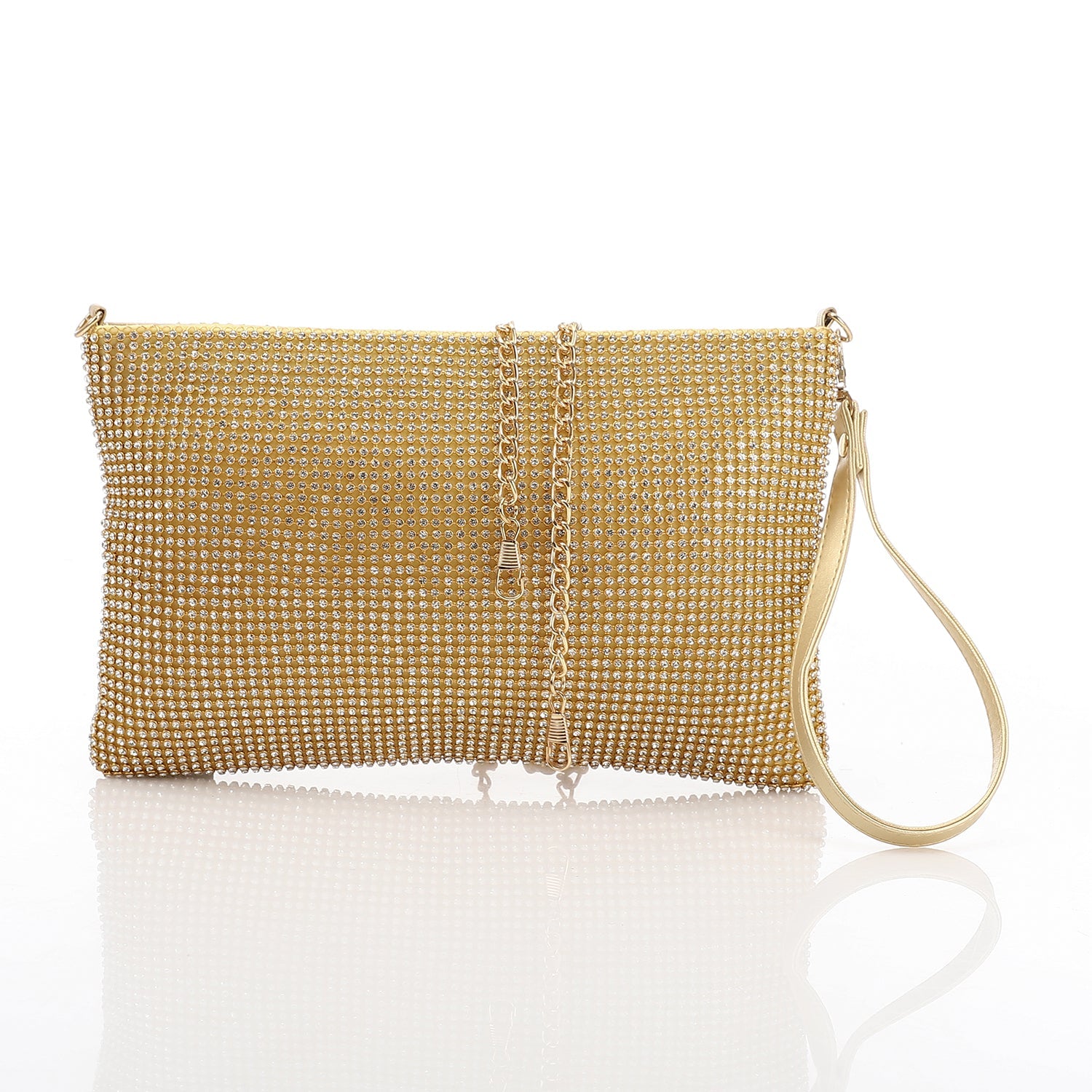 Crystal Studded Envelope Clutch Bag - Gold