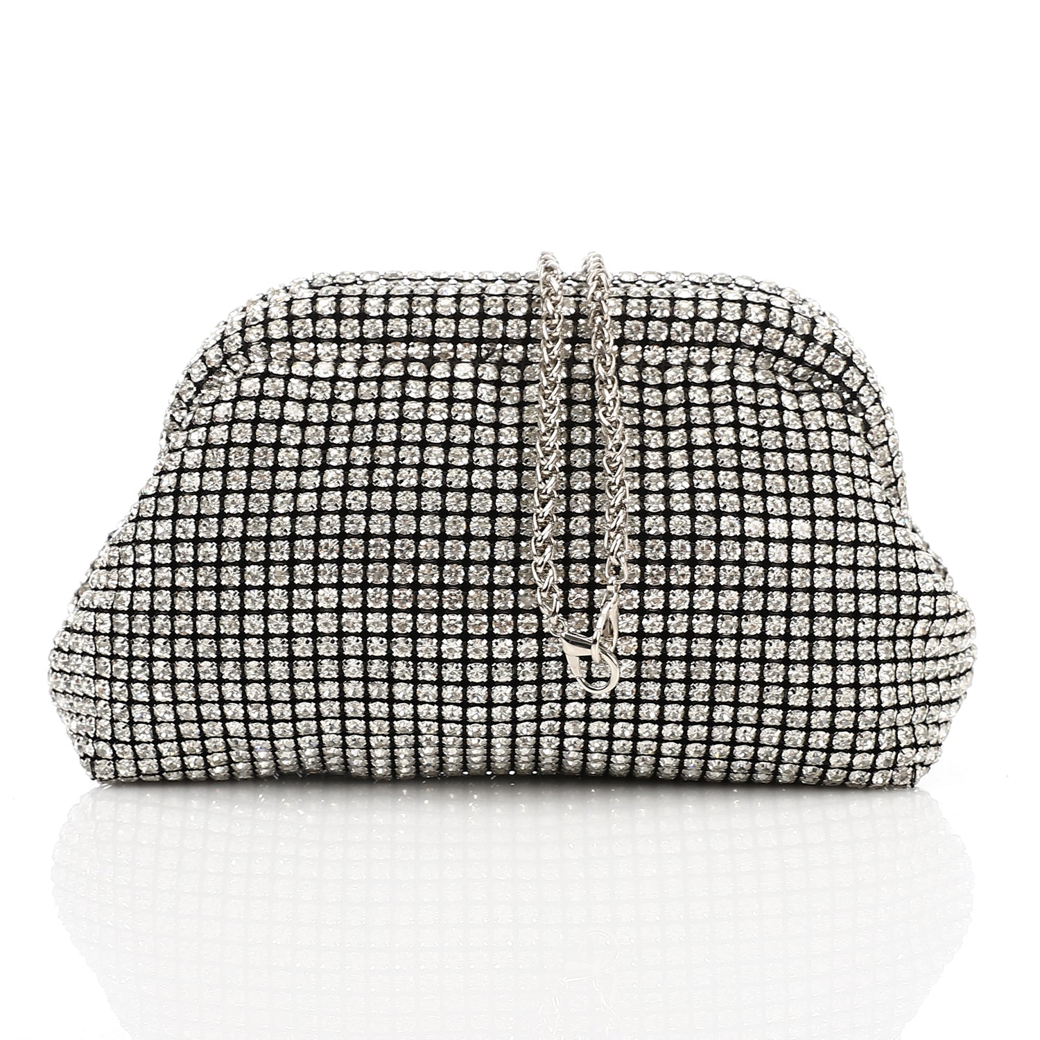 Full Crystal Rhinestone Evening Pouch Bag - Silver