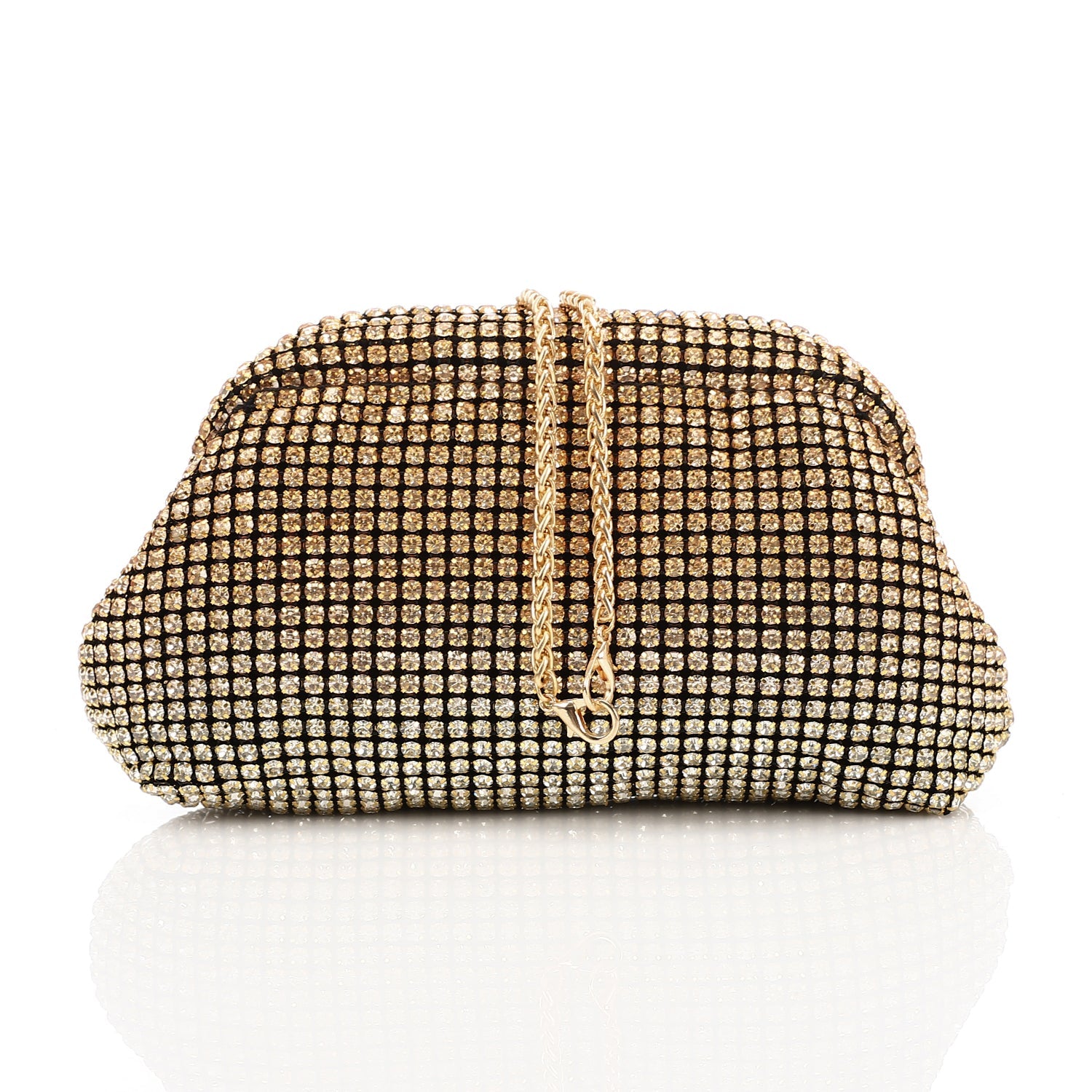 Full Crystal Rhinestone Evening Pouch Bag - Gold