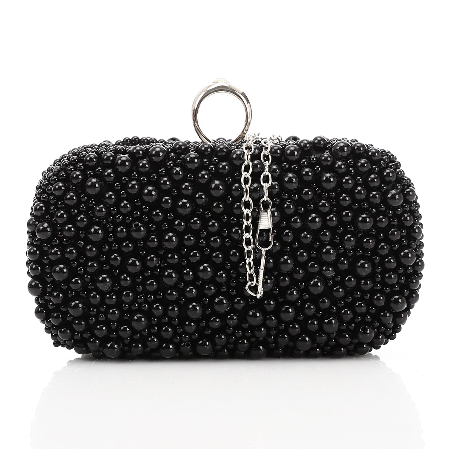 All-Over Pearl Studded Evening Clutch Bag - Black