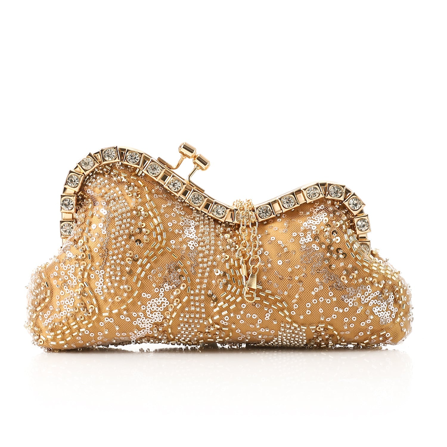 Embellished Rhinestone Frame Clutch – Gold