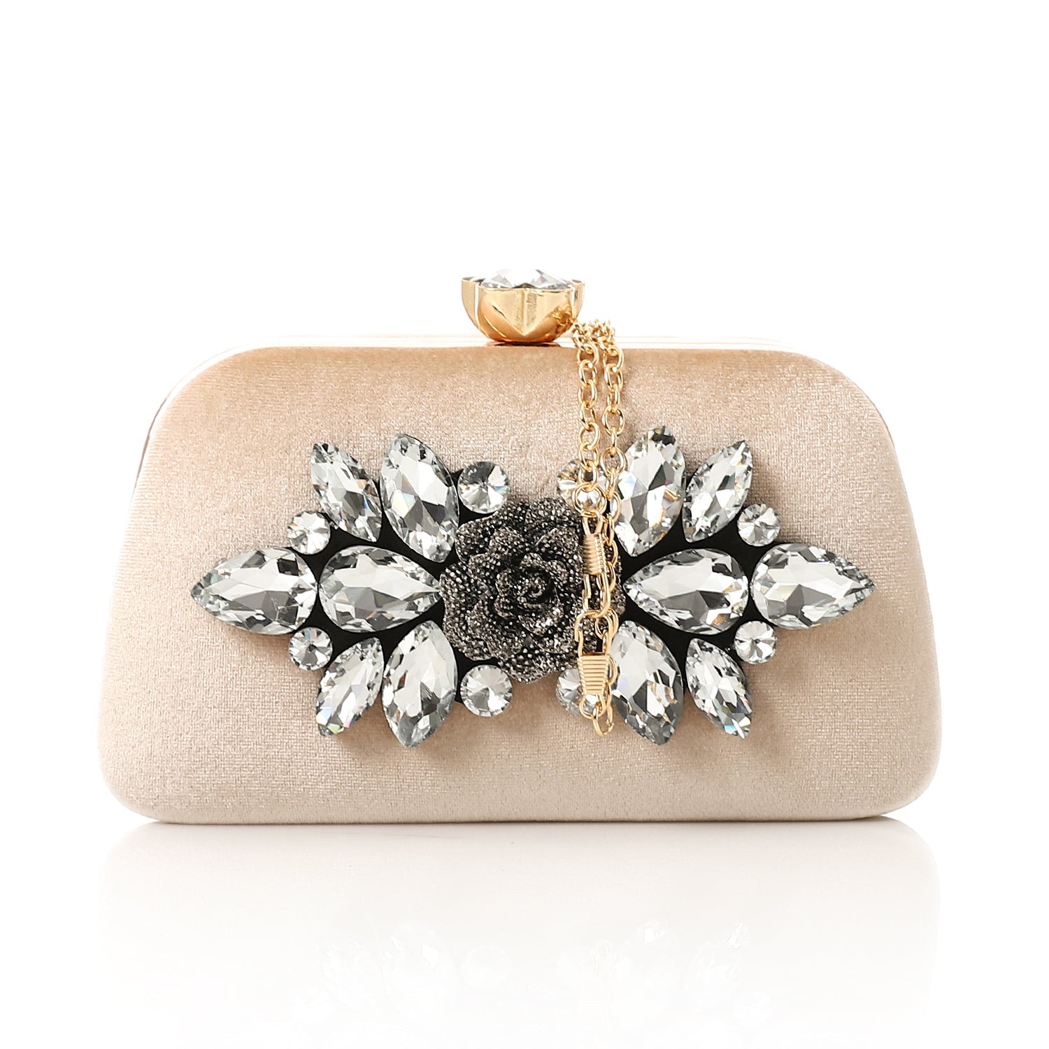Crystal Rose Velvet Clutch Bag - Pink