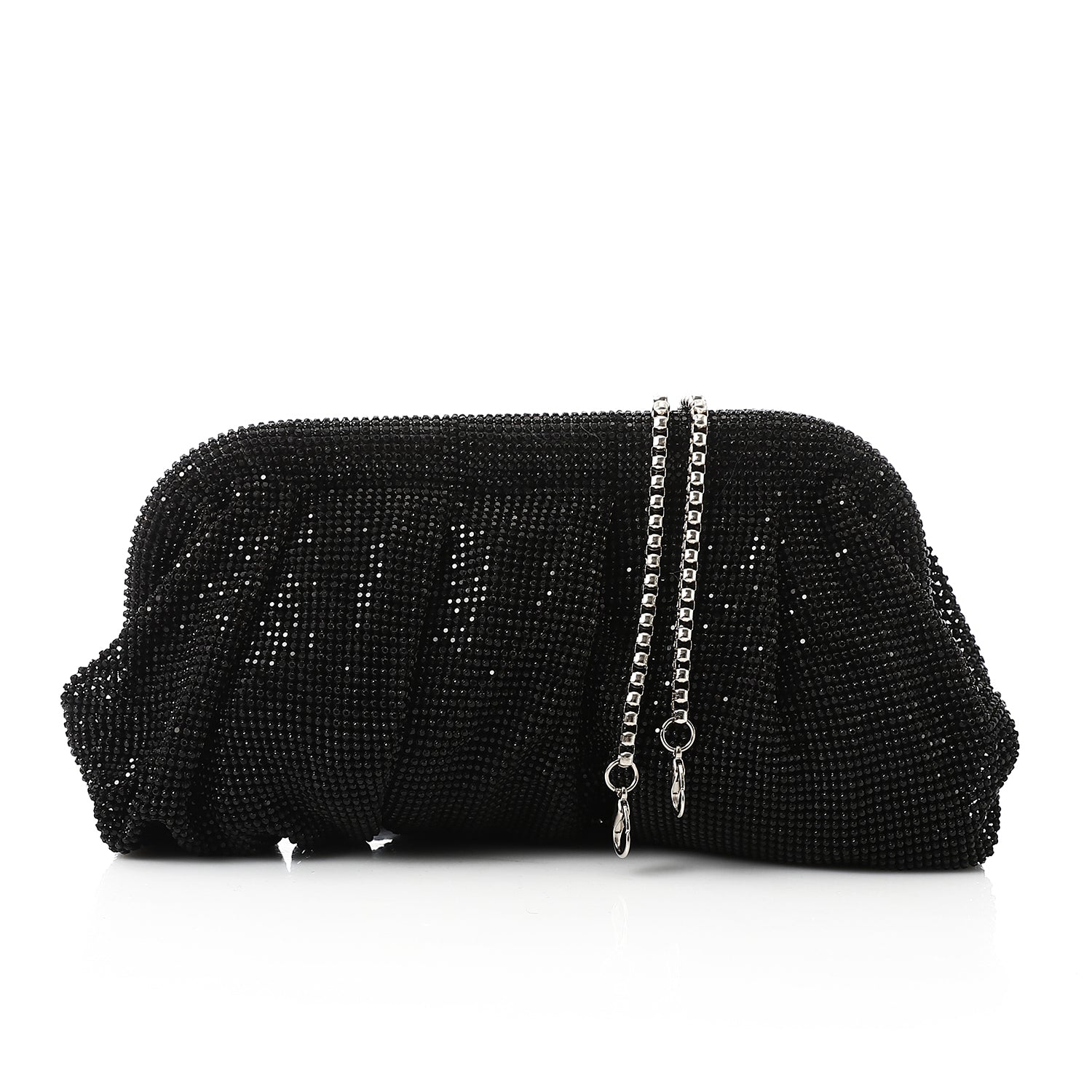 Midnight Sparkle Ruched Clutch - Black
