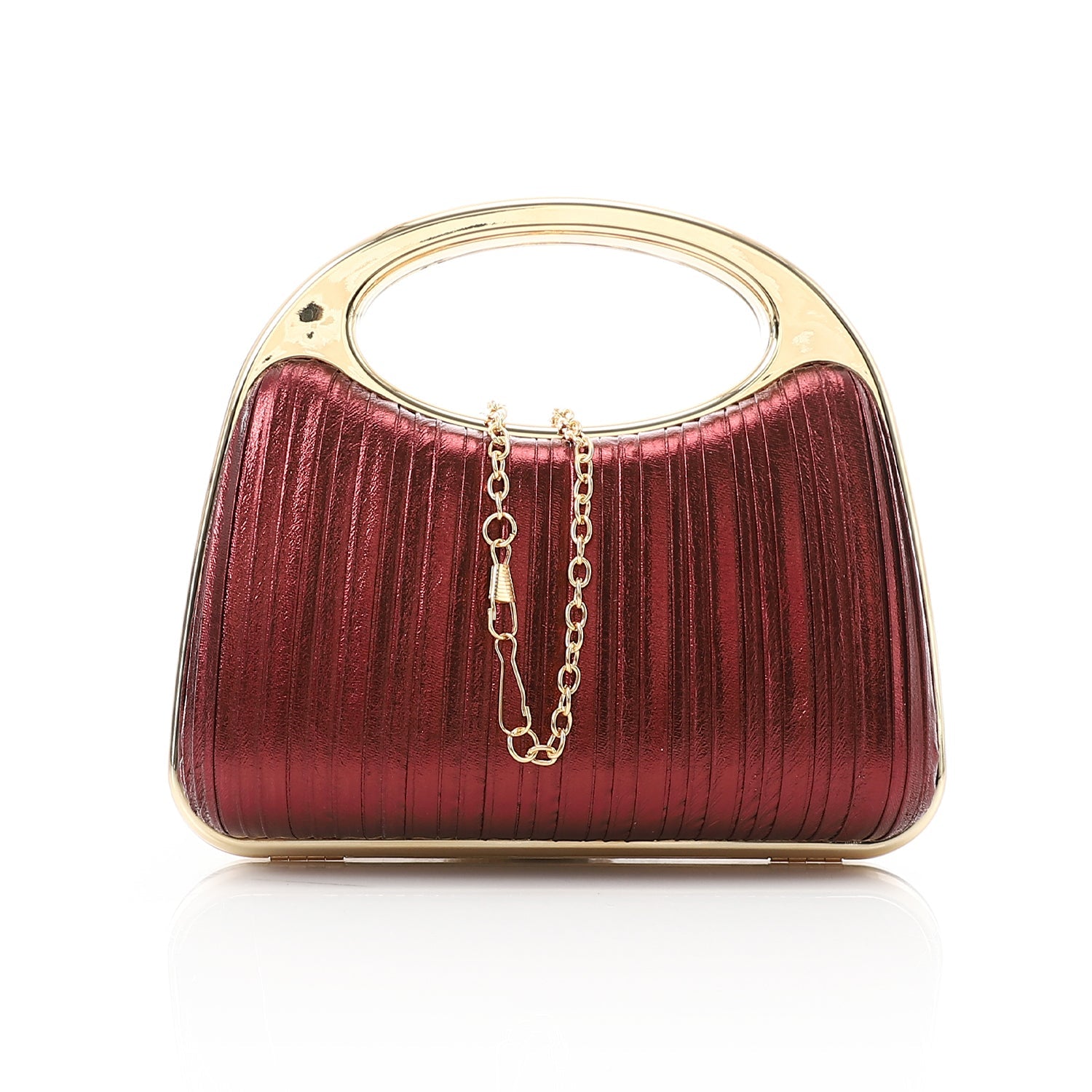 Metallic Pleated Handbag - Red