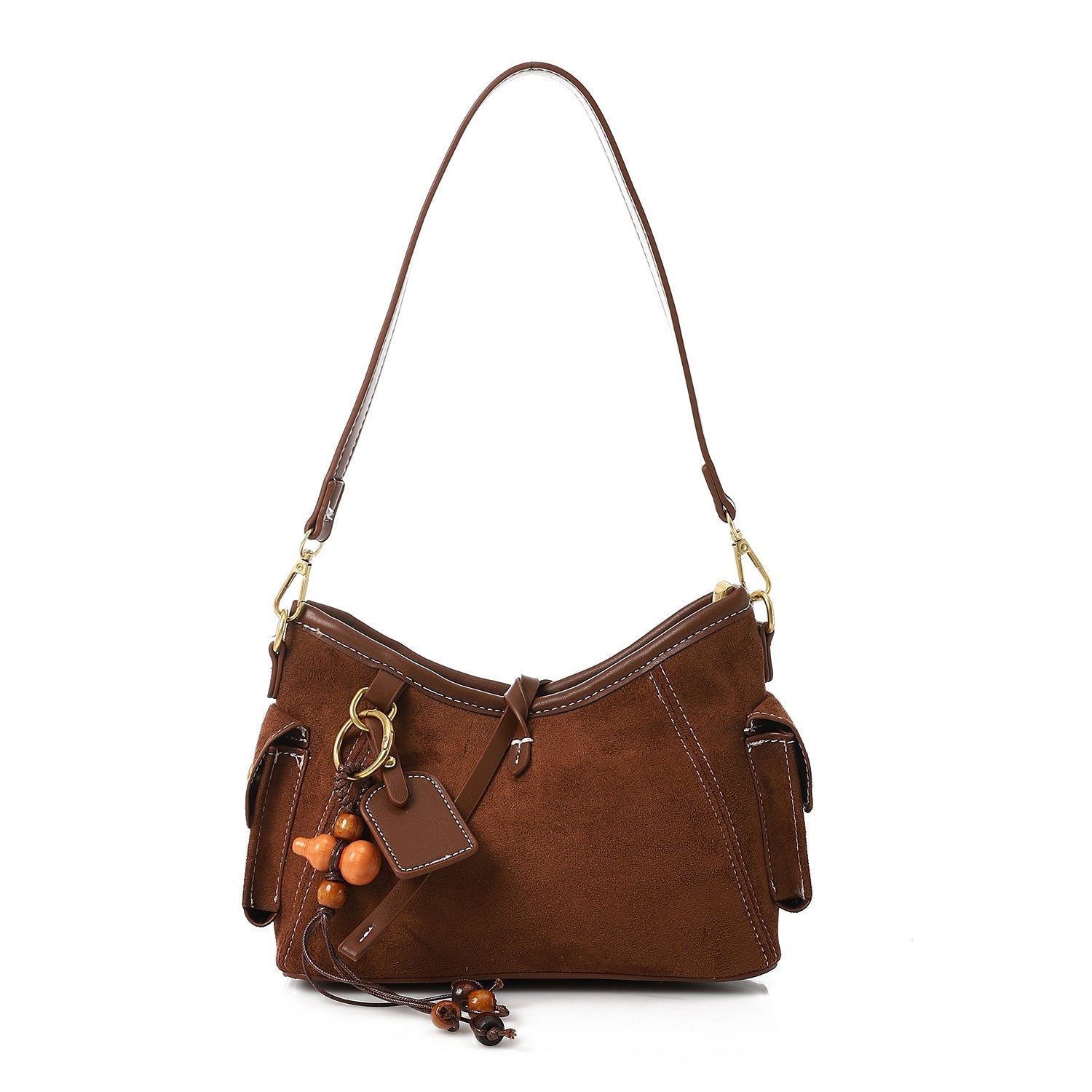 Vintage Suede Shoulder Handbag - Brown