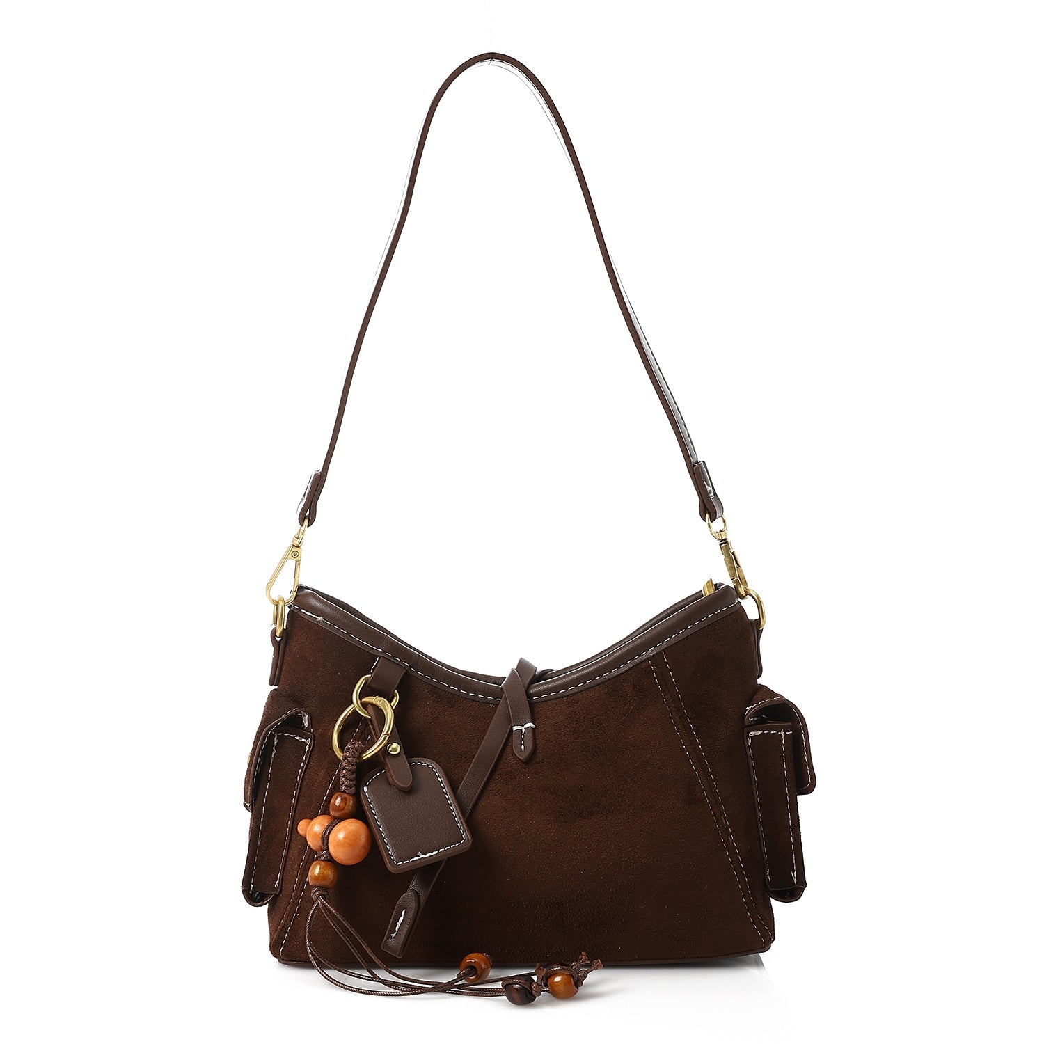 Vintage Suede Shoulder Handbag - Dark Brown
