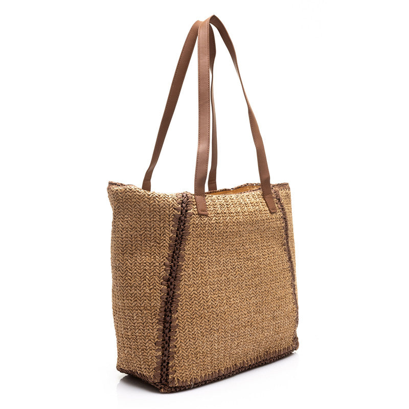 Woven Double Handle Tote Bag – Brown (4218)
