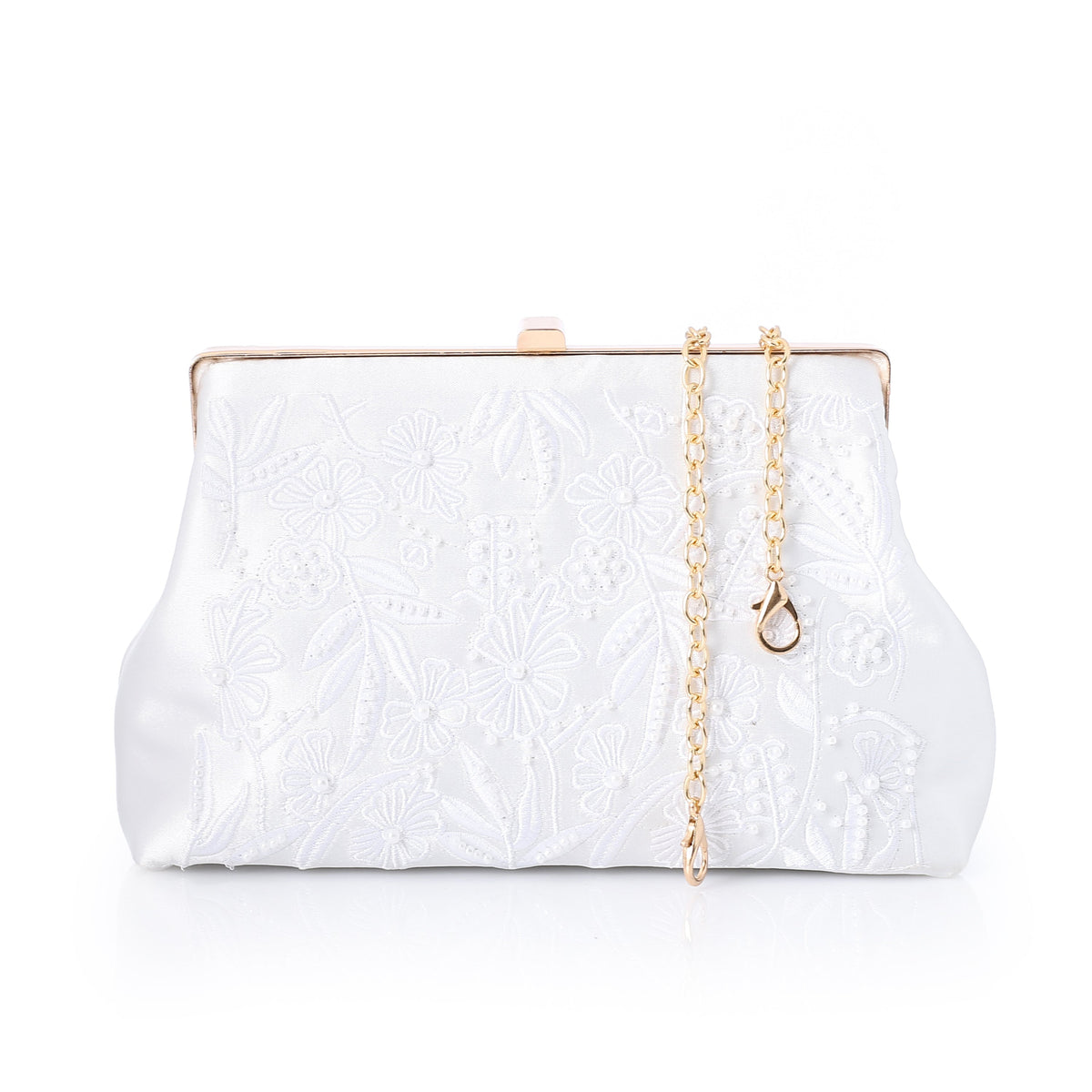 Embroidered Frame Evening Clutch Bag – White