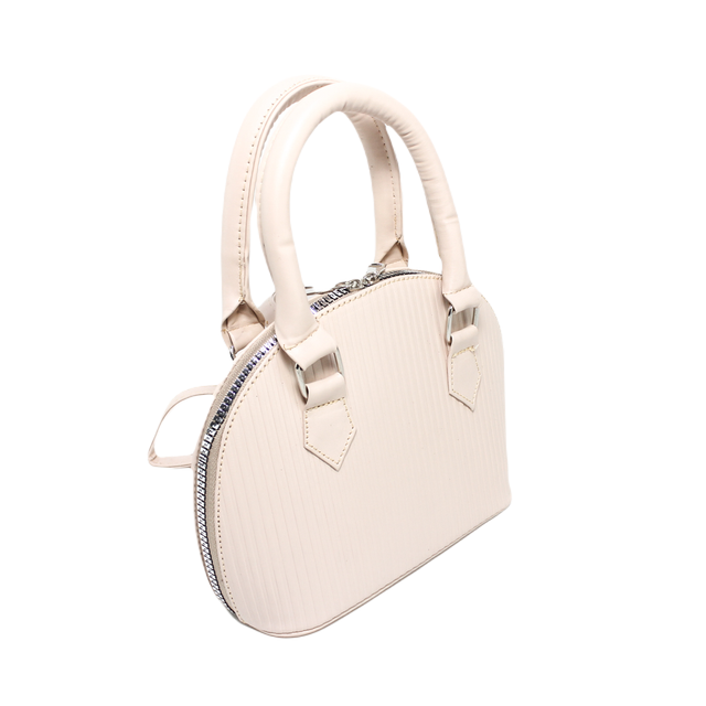 Faux leather Stylish Hand Bag with Cross Strap - Beige