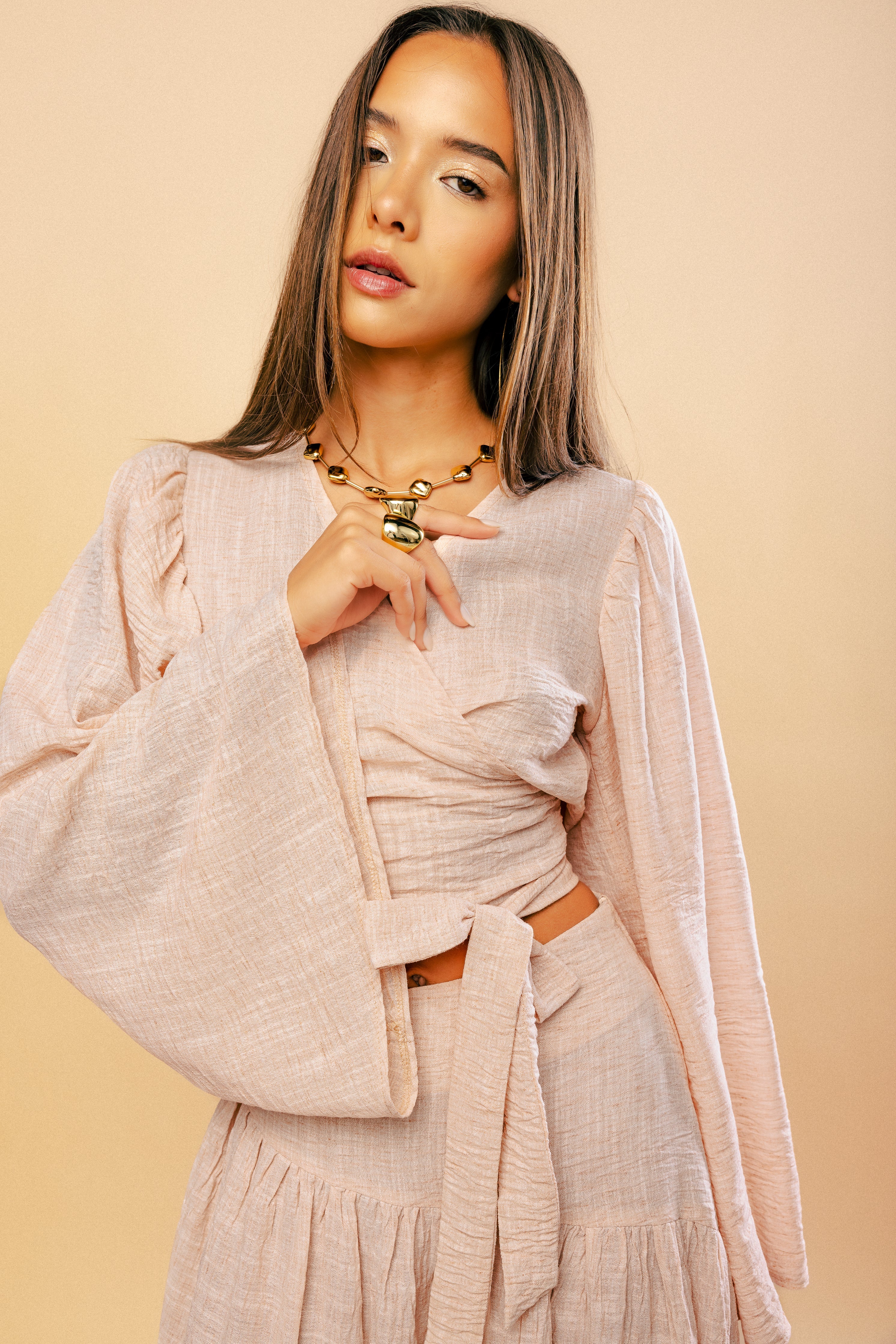 Linen Blush Wrap Top - Pink Sand