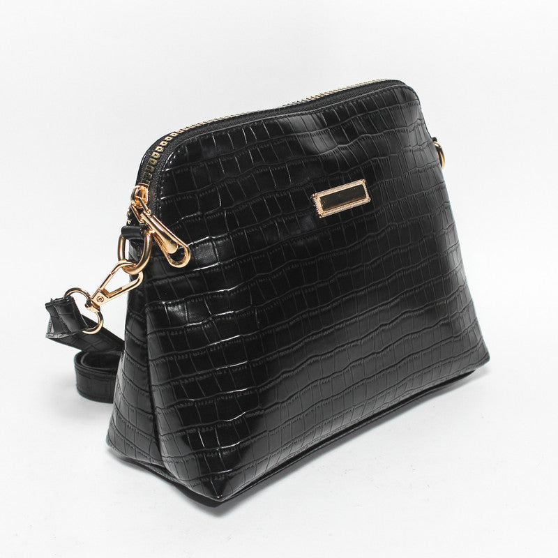 Glitter Women Hand Bag with Cross Hand - Black
